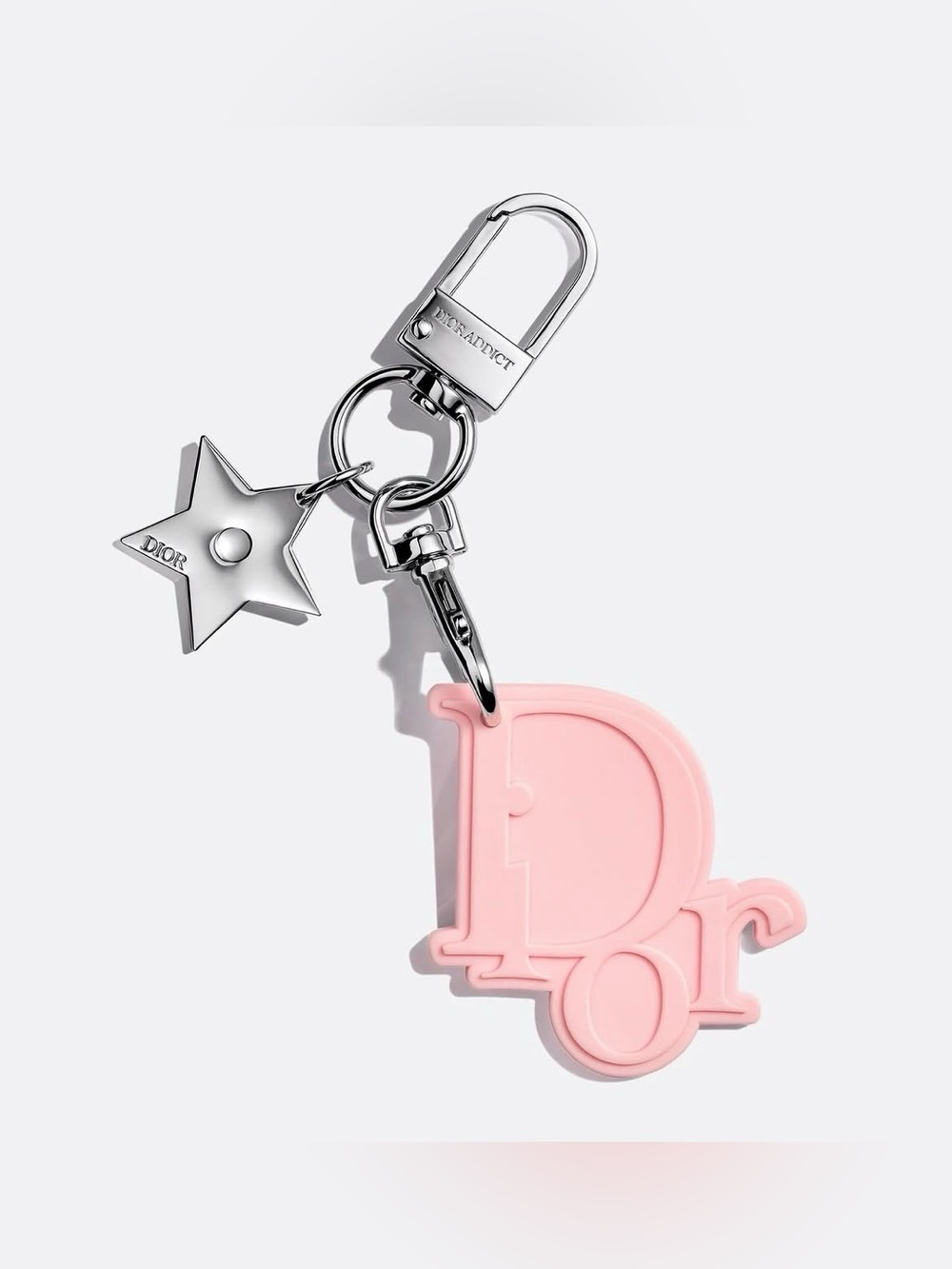 Dior Kids Pink 'D' Logo Keyring with Silver Star Charm